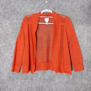 Chicos Top 1 M Coastal Crochet Ramie Net Short Sleeve Red Open Beach nautical